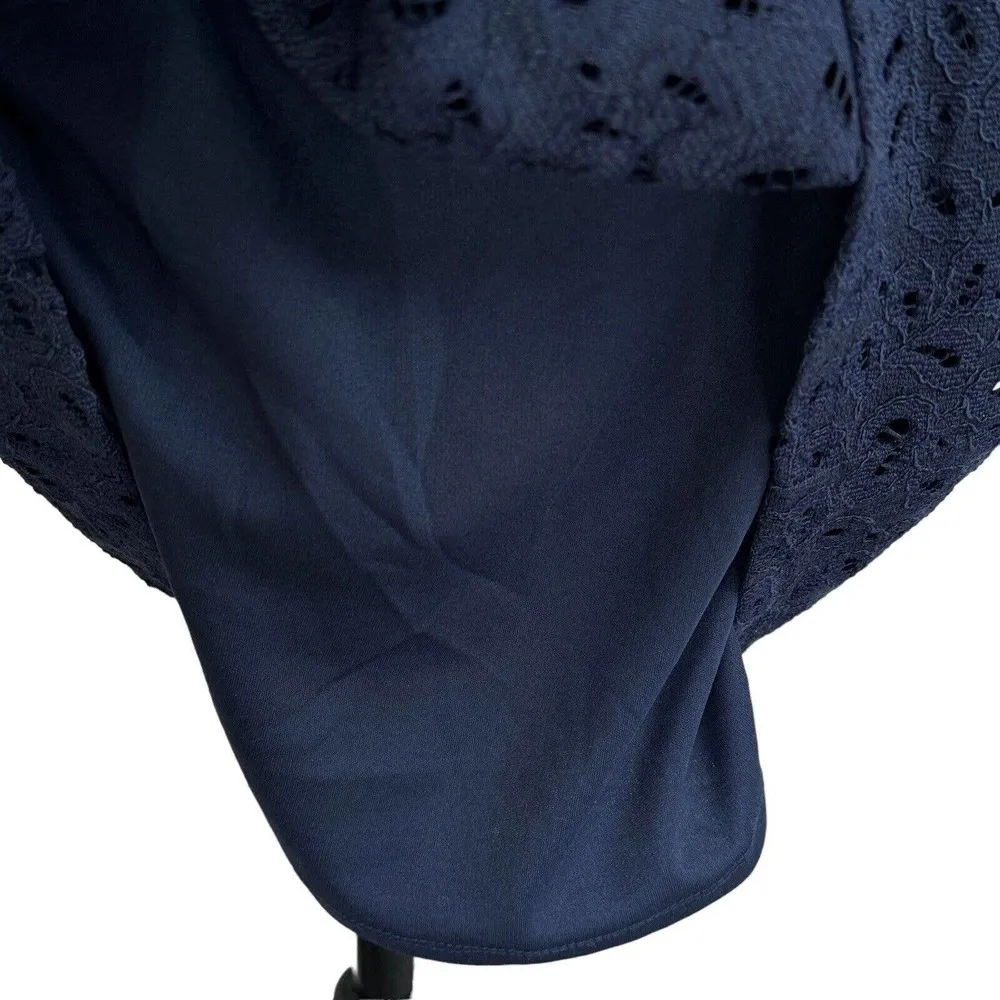 Charter Club Petite Small Mini Shift Dress Floral Lace Stretch V-Neck Navy Blue - Image 3