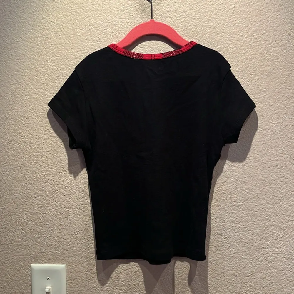 Brandy Melville Women’s Black Ashlyn Plaid Trim Cropped Tee Size XS - Image 5