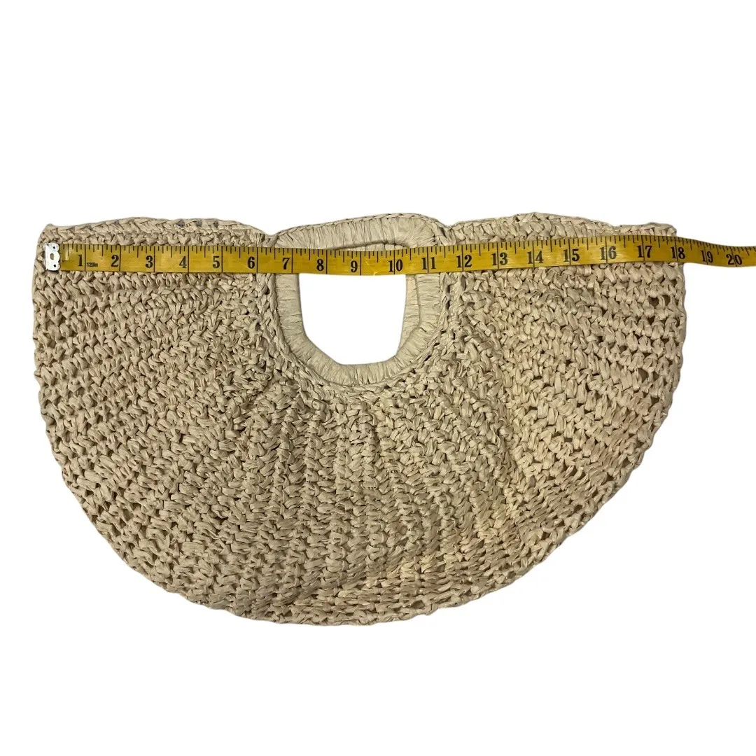 Women's Half Moon Straw Purse Clutch Bag in Cream Woven Beach Retro Tan - Image 6
