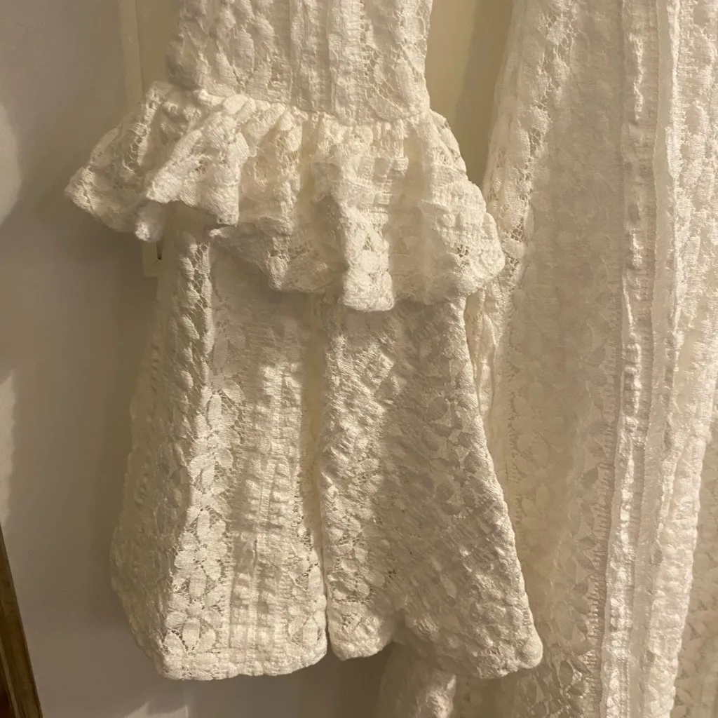 Selfie Leslie Abigale Lace-Up Bust Flared Cuff Lace Dress White Boho coquette - Image 8