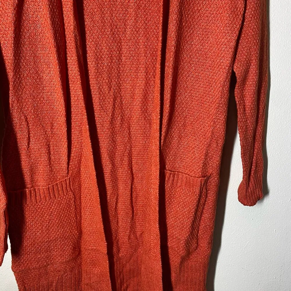Allison Joy Orange Red Waffle Long Open Front Cardigan Size XS Evereve - Image 3
