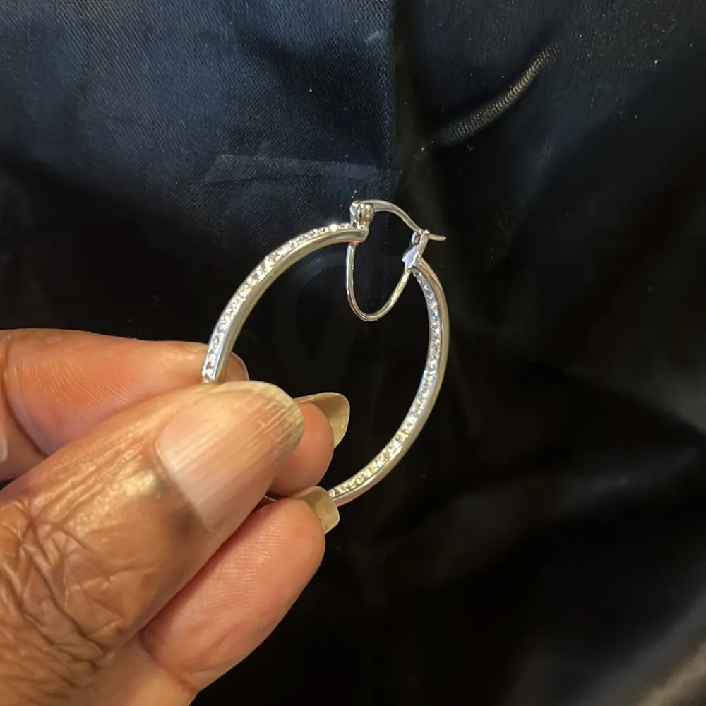 Diamanté silver hoops Gray for every day or events. Amazing color pop - Image 4