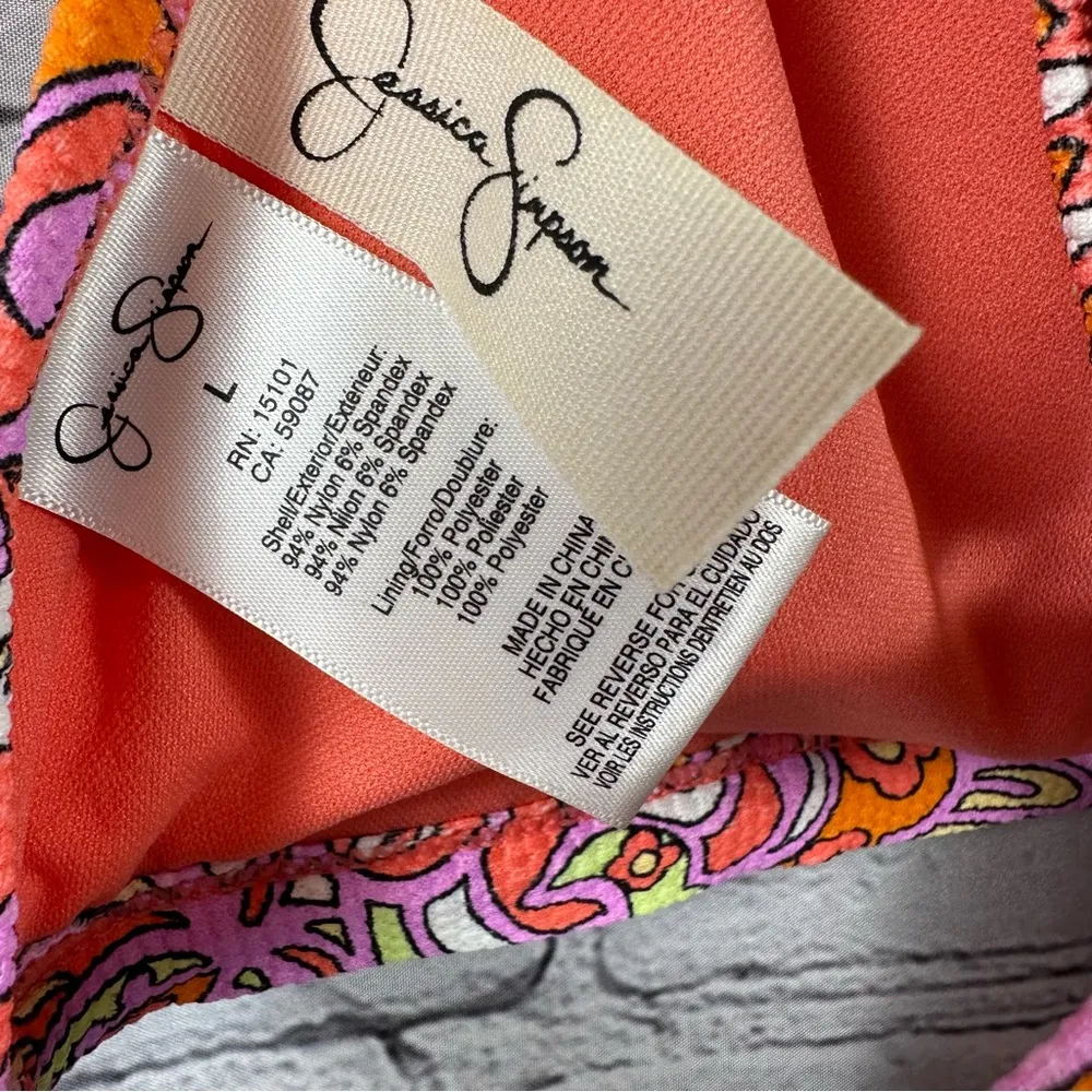 Jessica Simpson Bikini Top Square Neck Retro Print Tie Mandarin Multicolor L NWT - Image 7