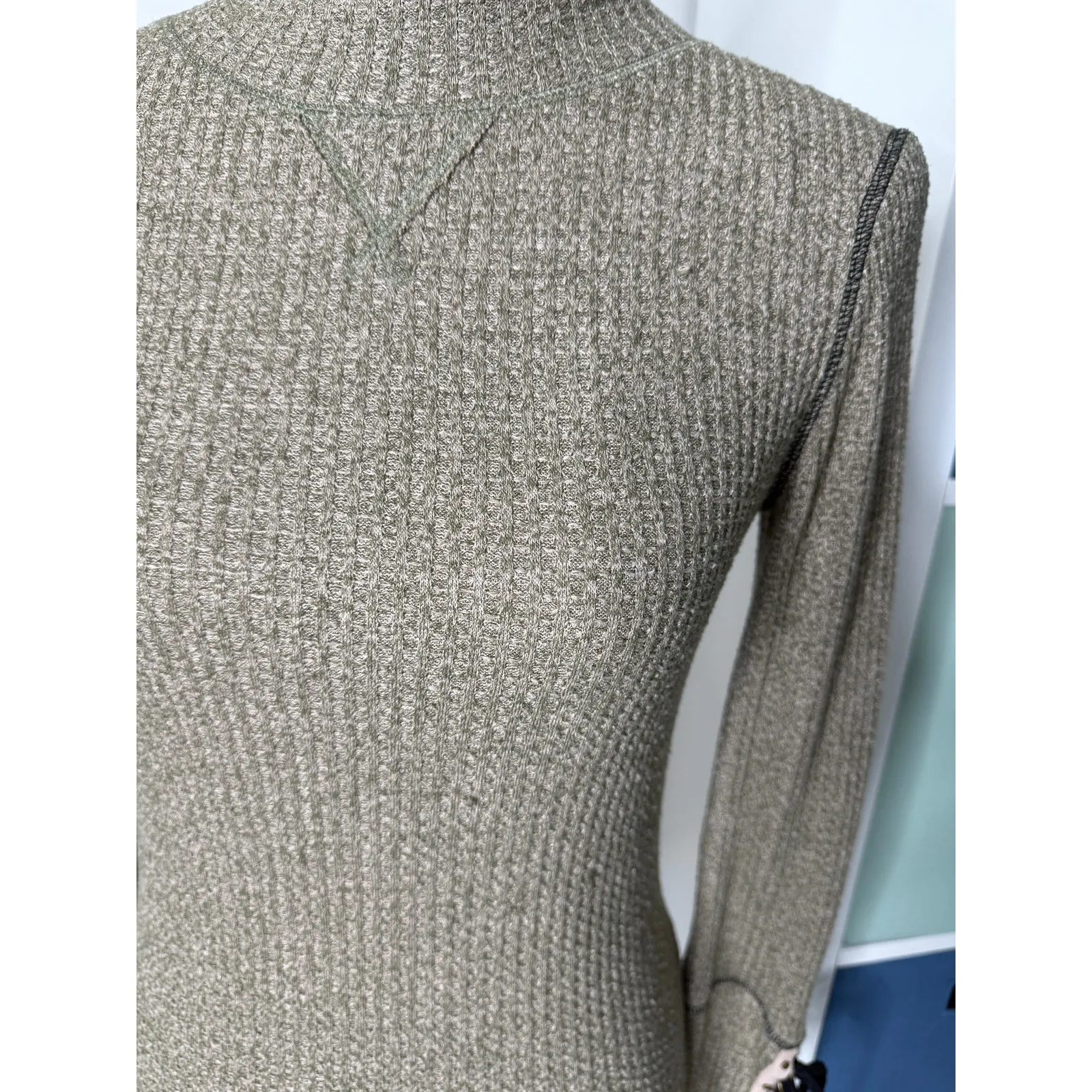 Free People Mountaineer Olive Green Waffle Knit Lace-up Tie Sleeve Thermal Top S - Image 7