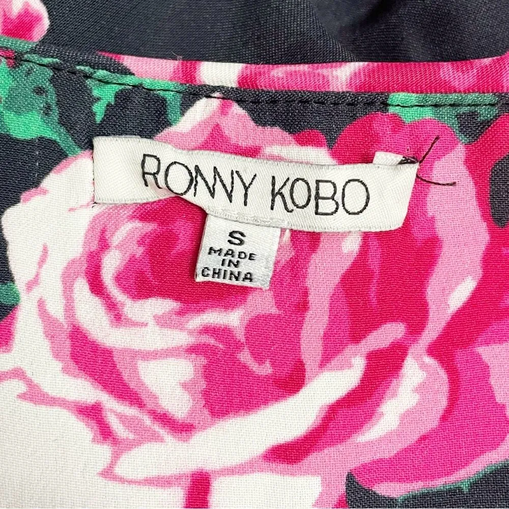 Ronny Kobo Lauryn Floral Print Draped Ruched Mini Skirt Size Small Black Pink - Image 12