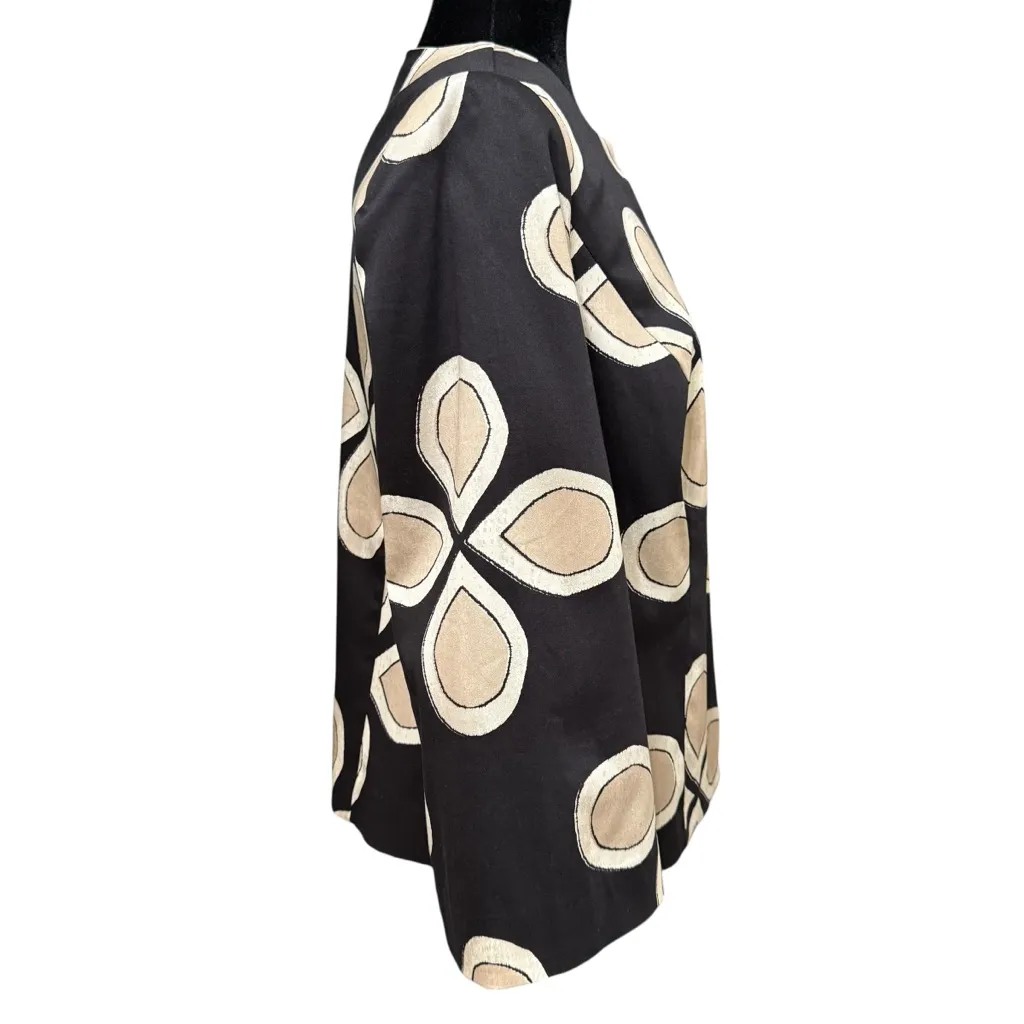 Chico’s Black Beige Abstract Floral Hook Front Jacket Size 0 - Image 3