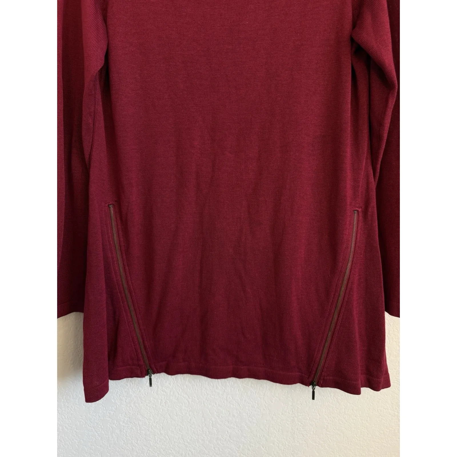 Soft Surroundings Tunic Sweater Size L Zipper Detail Cashmere Blend Burgundy Red - Image 5