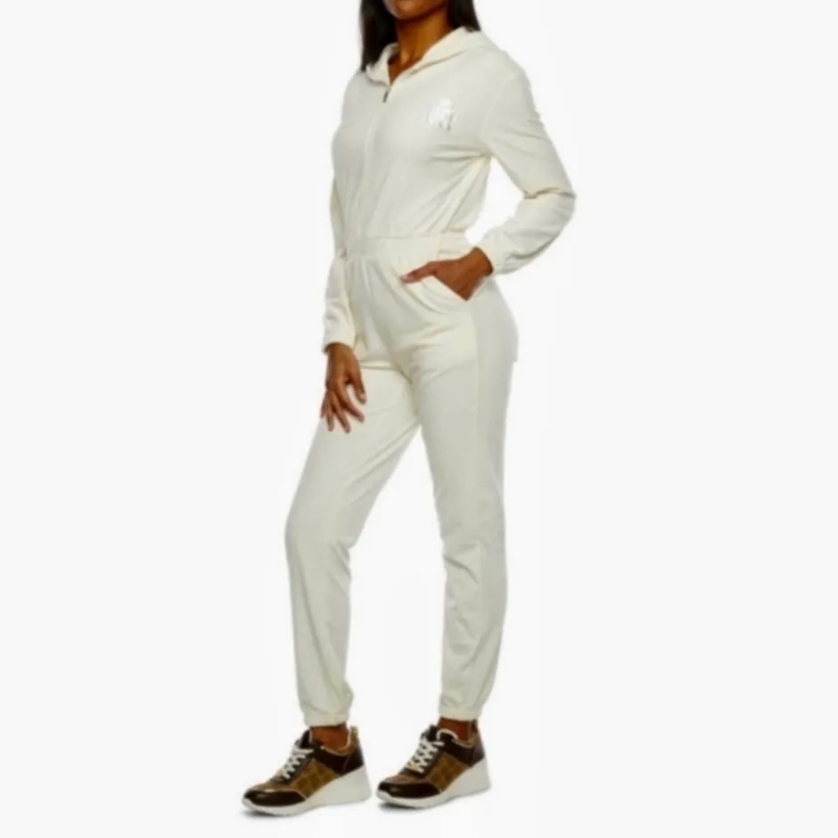 Y2K Vibes! Juicy Couture Velour hooded Jumpsuit - Cream - Image 3