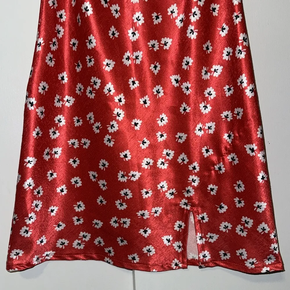 Princess Polly Dawson Mini Slip Dress Red Satin Floral Women’s 2 - Image 6