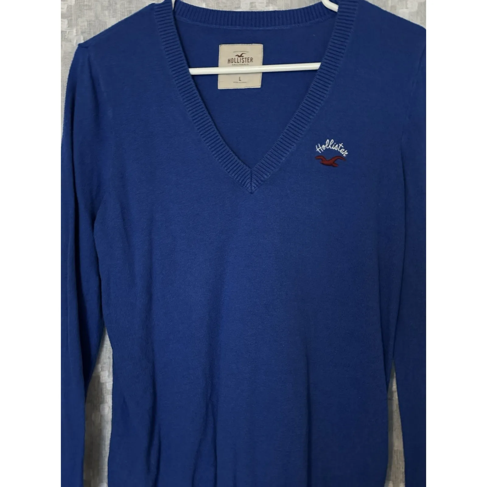 Mens Hollister V Neck Long Sleeve Pullover Sweater‎ Royal Blue Lightweight Large - Image 2