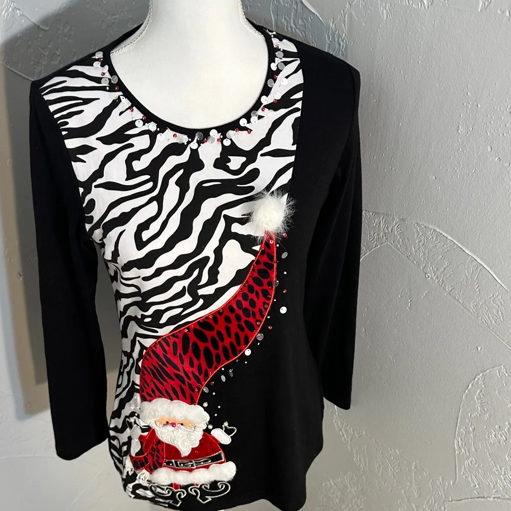 Festive Santa Black and White Blouse Red - Image 7