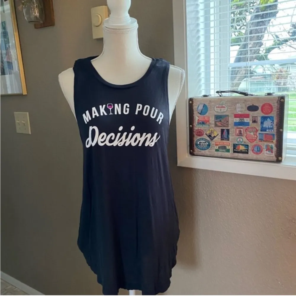 Fifth Sun Wine Glass Making Pour Decisions Quote Graphic Tank Top Size XS - Image 3