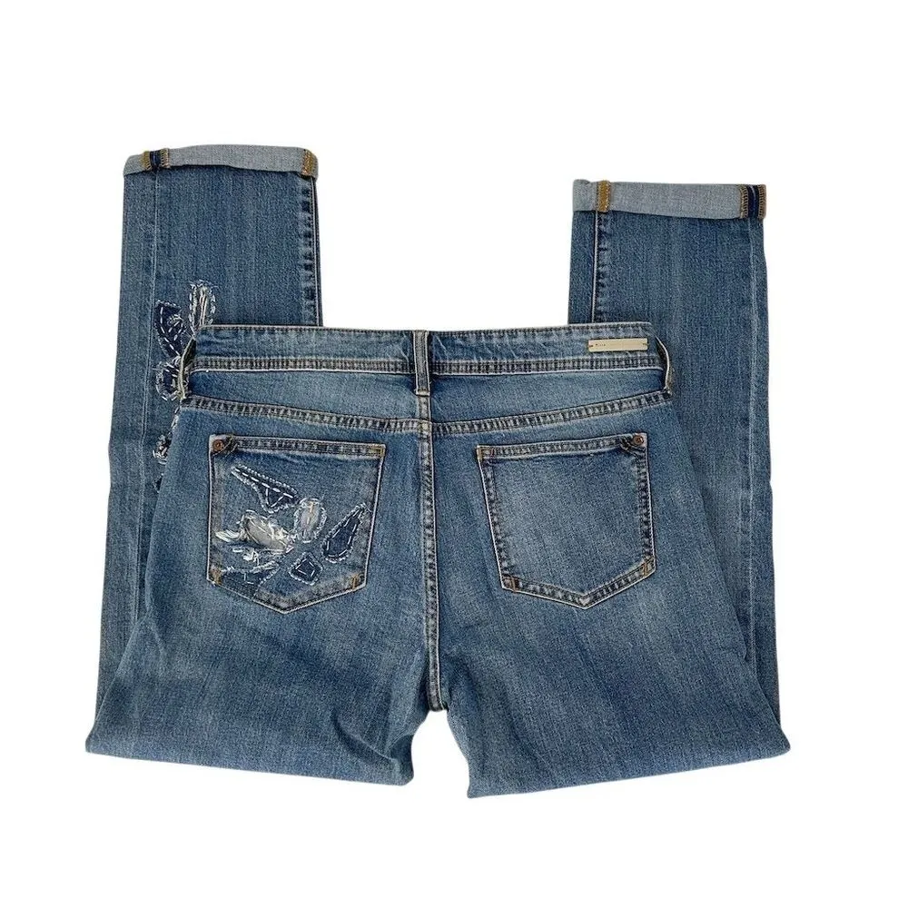 Anthro Pilcro Slim Boyfriend Embroidered Patchwork Floral Jeans Size 28 - Image 10