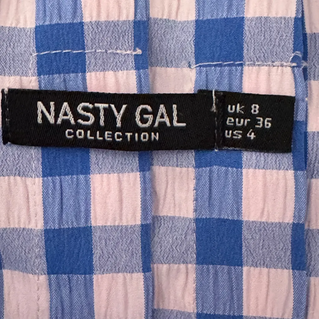 Nasty Gal Blue‎ and Pink Plaid skirt with belt, pleated gingham size 8 - Image 6
