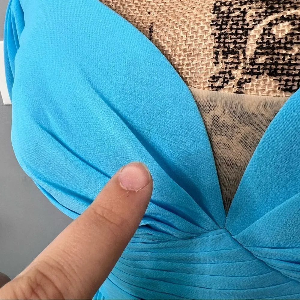 Sz 6 Azazie Light Blue Maxi Chiffon Dress with Slit - Image 10