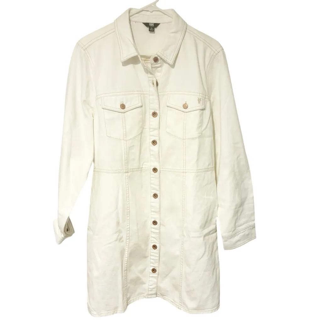frye white denim dress Frye Women's‎ Size XL White Long Sleeve Denim Button Front Mini Dress - $28