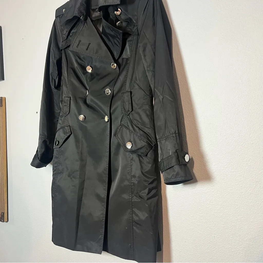 White House Black Market Black Double Breasted Trench Coat Cotton Nylon Size S - Image 3