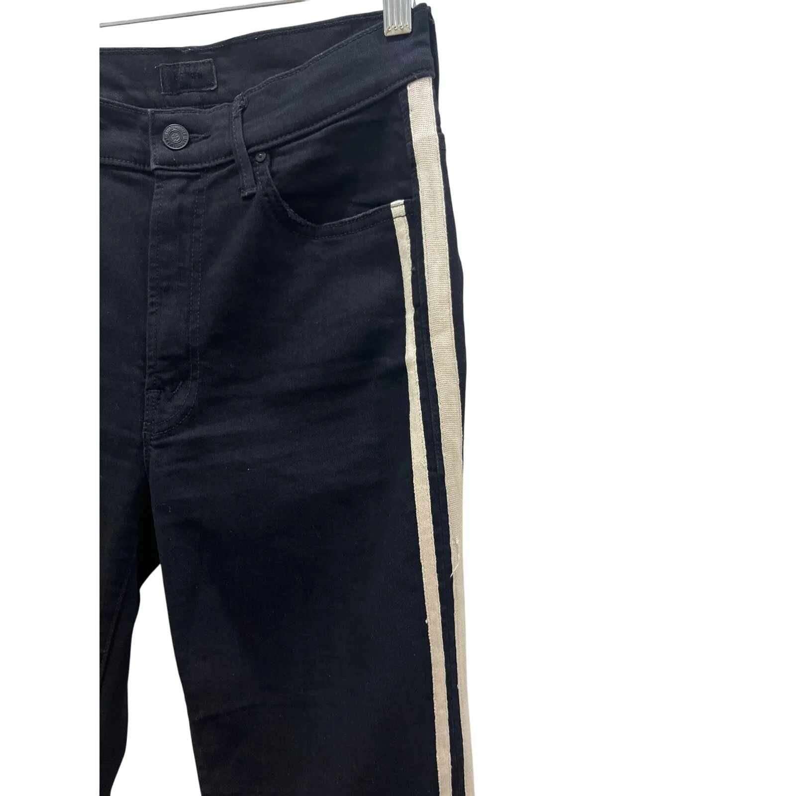 MOTHER Insider Crop Step Fray Jean in Guilty Racer Stripe Sz 27 Black - Image 4