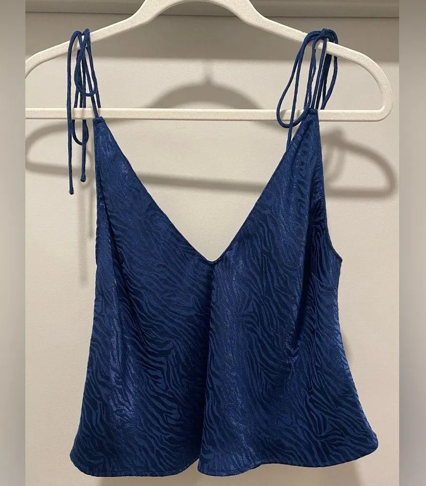 VTG Y2K  Navy Blue Animal Print V-Neck Cropped Tank Top - M - Image 3