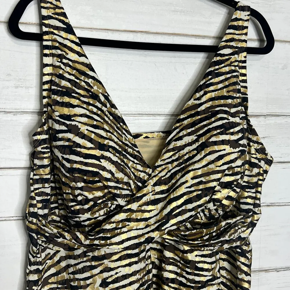 Swimsuits For All Swim Dress Handkerchief Hem Metallic Zebra Print Size 28 Tan - Image 4