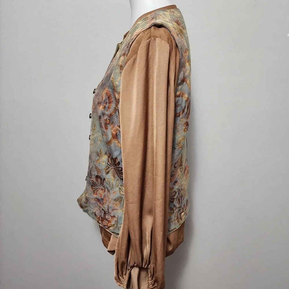 Vintage Norm Thompson palladian blue jacquard waistcoat vest size large - Image 3