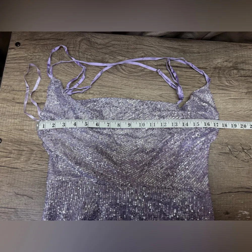 NWT Anthropologie Ranna Gill Sequin Cowl Neck Jumpsuit in Lavender Purple size M - Image 7