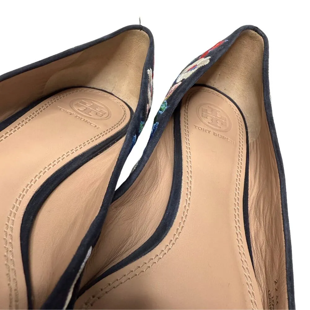 Tory Burch Rosemont Pansy Floral Suede Leather Embroidered Ballet Flats Size 7 - Image 6