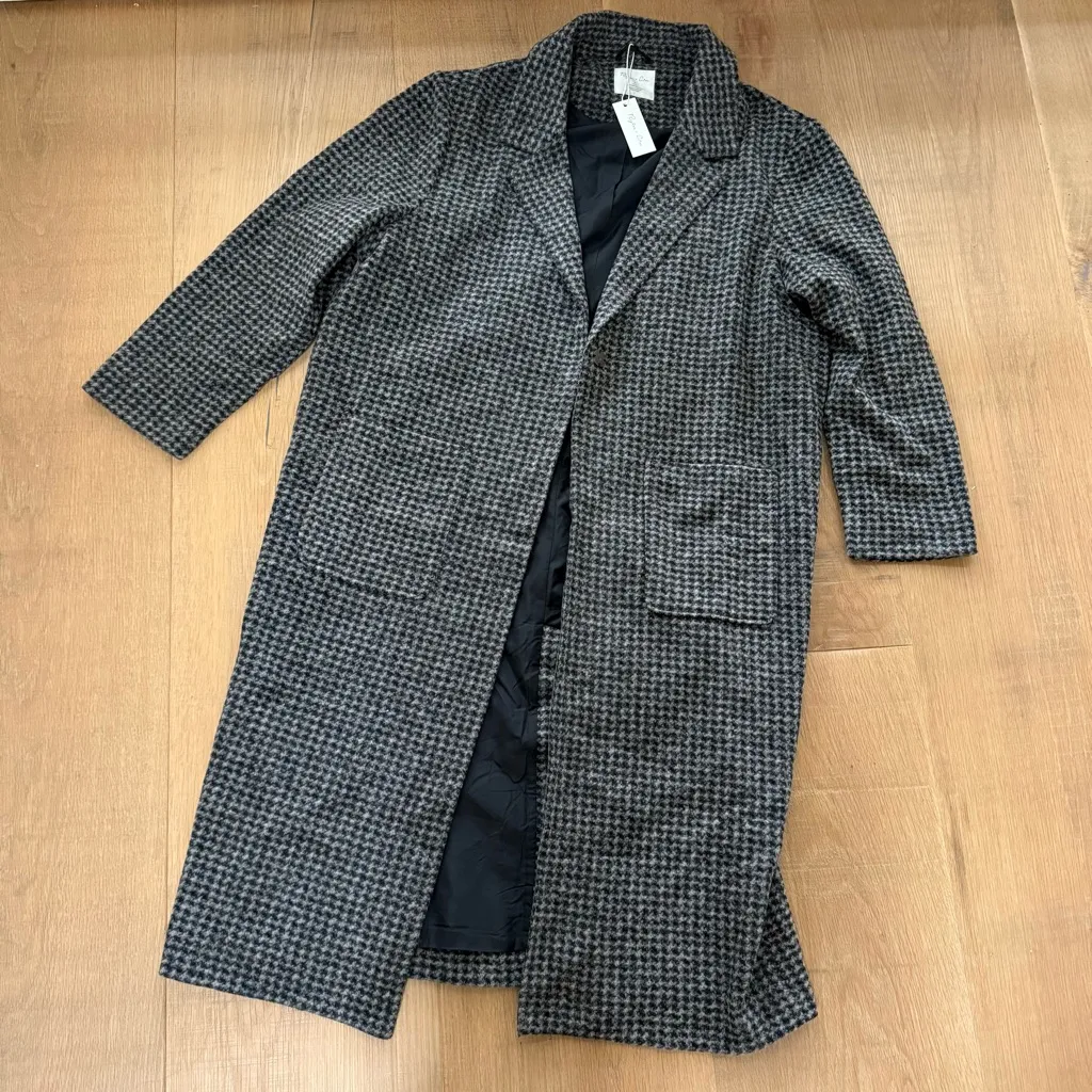 Rylee + Cru NEW NWT Women's Longline Coat Micro Check Black Size L - Image 10