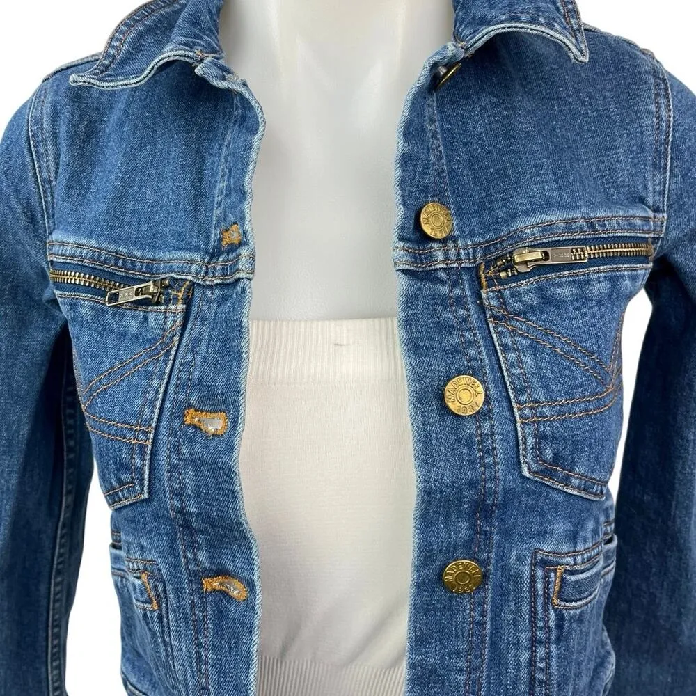 Madewell x Daryl K Blue Denim Button Collar Long Sleeve Jean Coat Jacket Sz XXS - Image 3