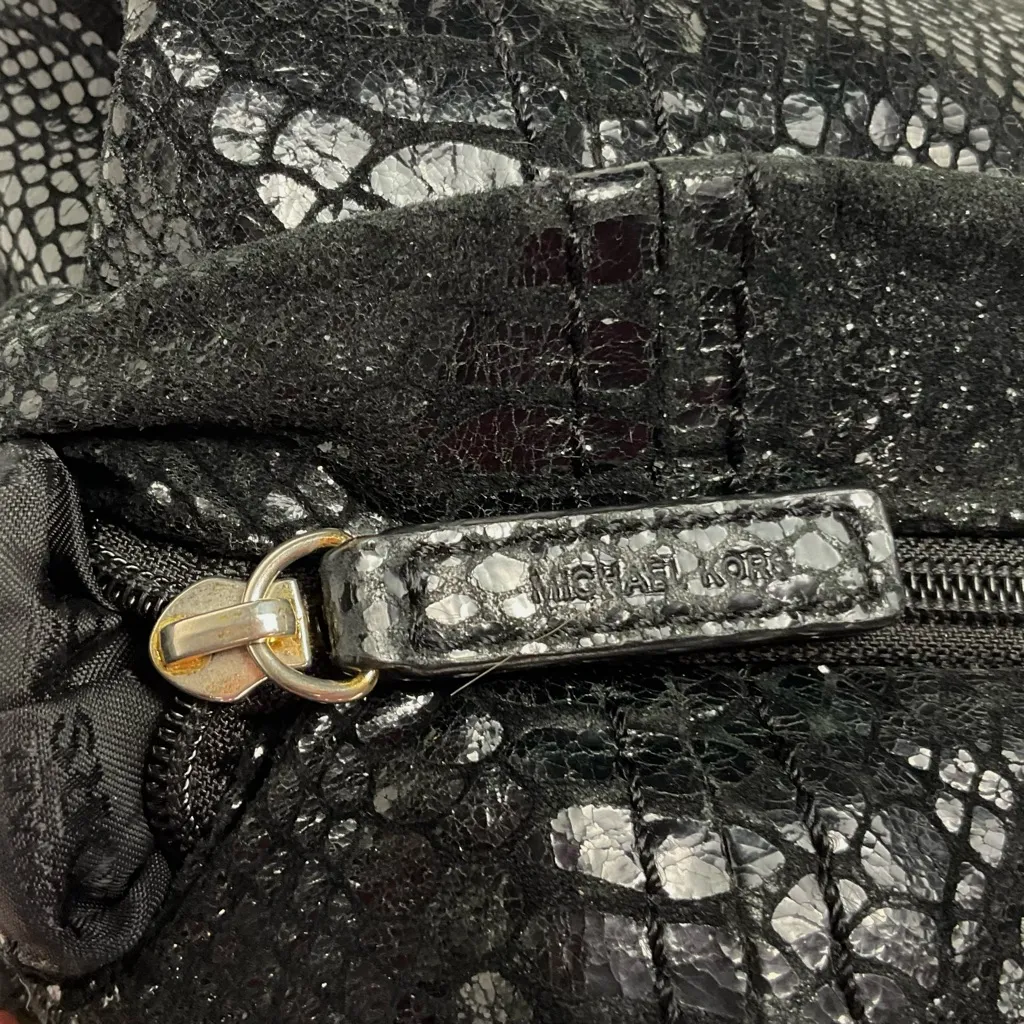 Michael Michael Kors Snakeskin Hobo Bag Handbag Black Purse Python Animal Print - Image 7