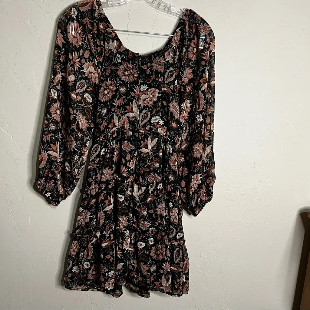 Black Floral Amalia Tiered Mini Dress in Pampas Blossoms - Image 13