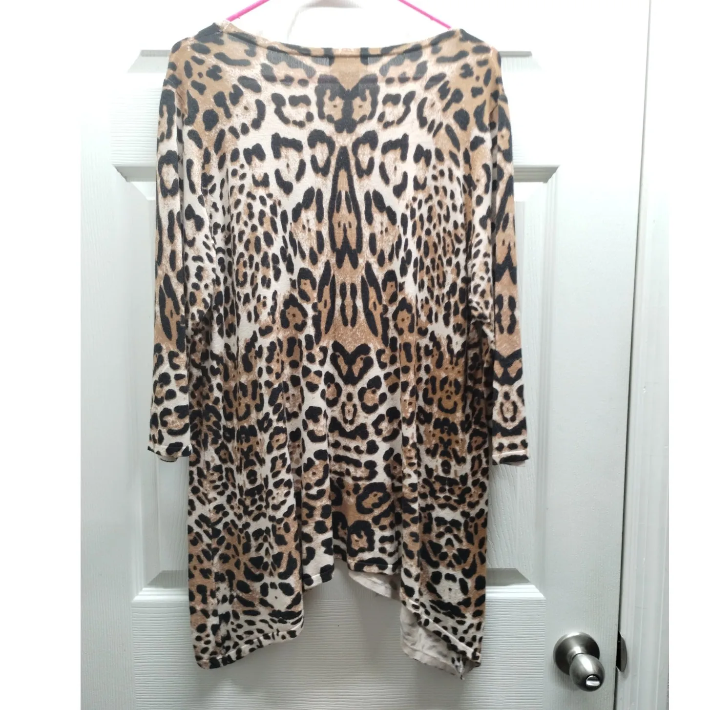 Questions by Say What? Size XL Leopard Cheetah Scoop Neck Shark Bite Sweater Top - Image 3