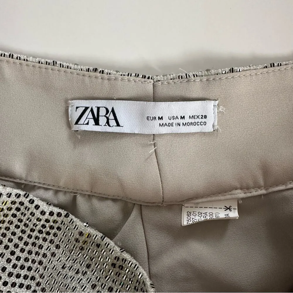 ZARA Silver Sequin Metallic Culotte Wide Leg Cropped Pants Women’s size Medium - Image 5