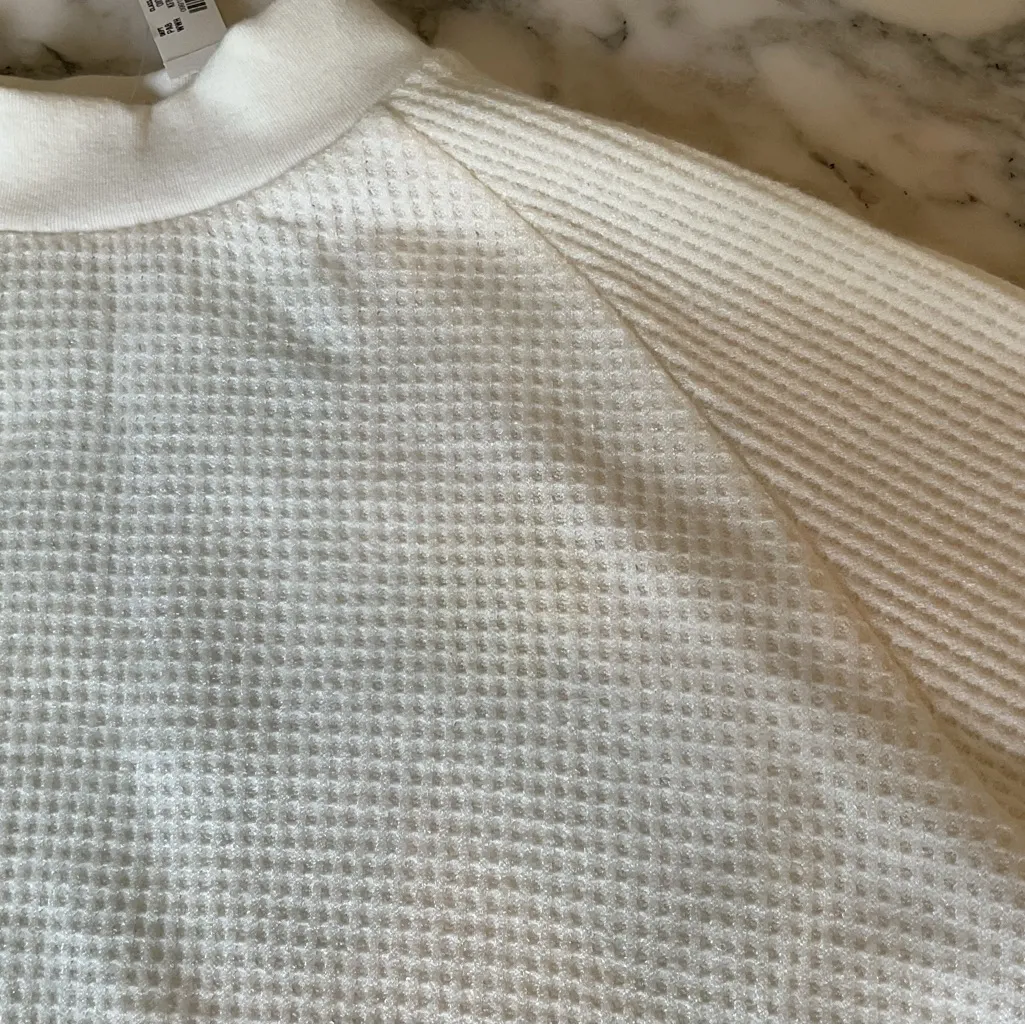 NWT Madewell Mockneck Waffle Sweatshirt Tee XS Ivory Sold Out! Light Stain - Image 7
