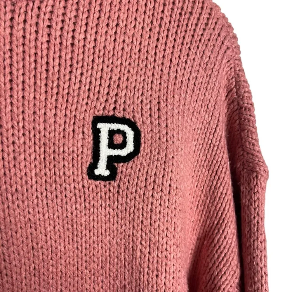 PINK Victorias Secret Women's S Pullover Varsity Patch Knit Sweater Mauve Preppy - Image 2