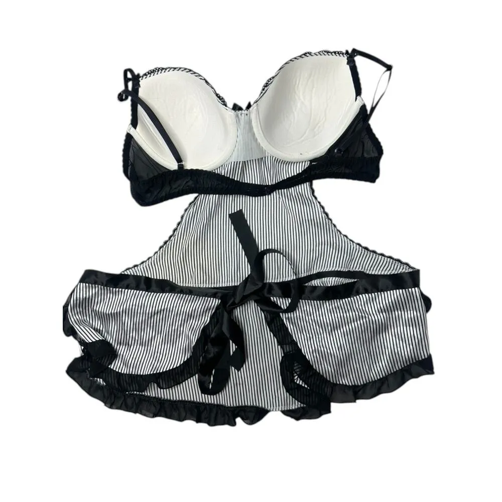 Linea Donatella Black & White Striped Padded Bra Open Back Nightie XL - Image 6