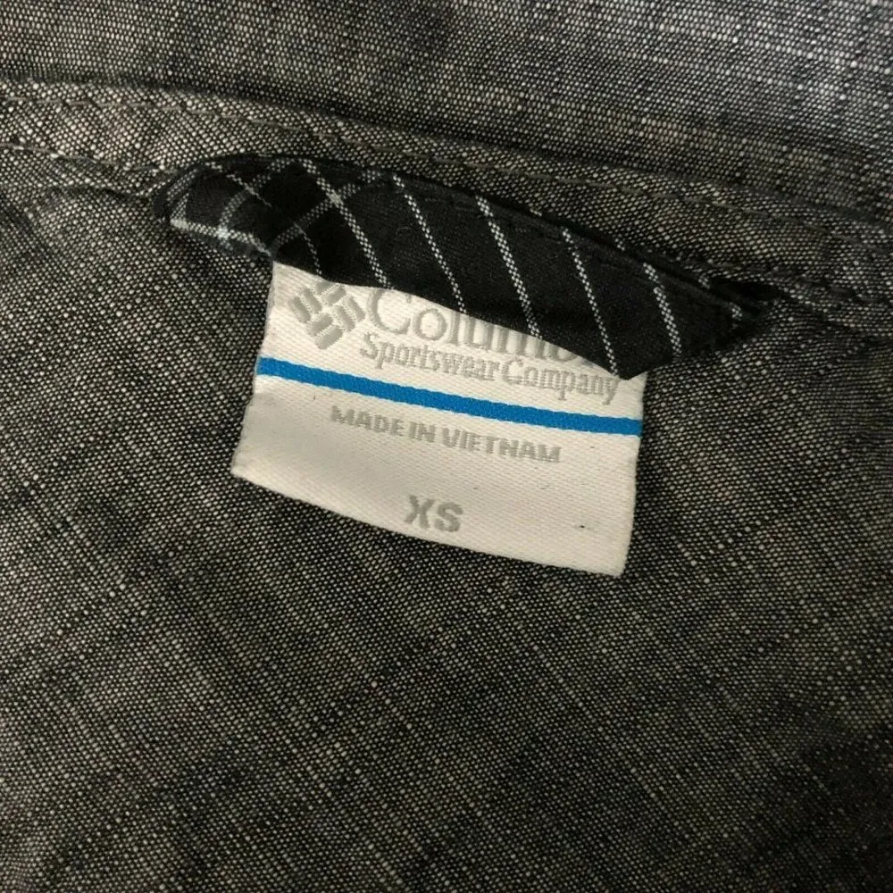 Columbia Shirt Dress Cowl Neck Pockets Mini Chambray Long Sleeve Gray XS - Image 3