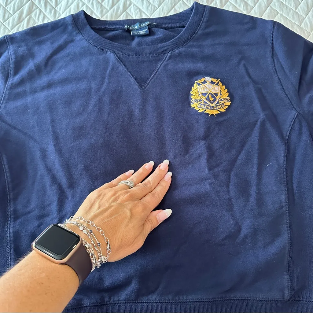 Vintage 90s Ralph Lauren Crest Logo Navy Sweatshirt Collegiate Preppy Crewneck - Image 15