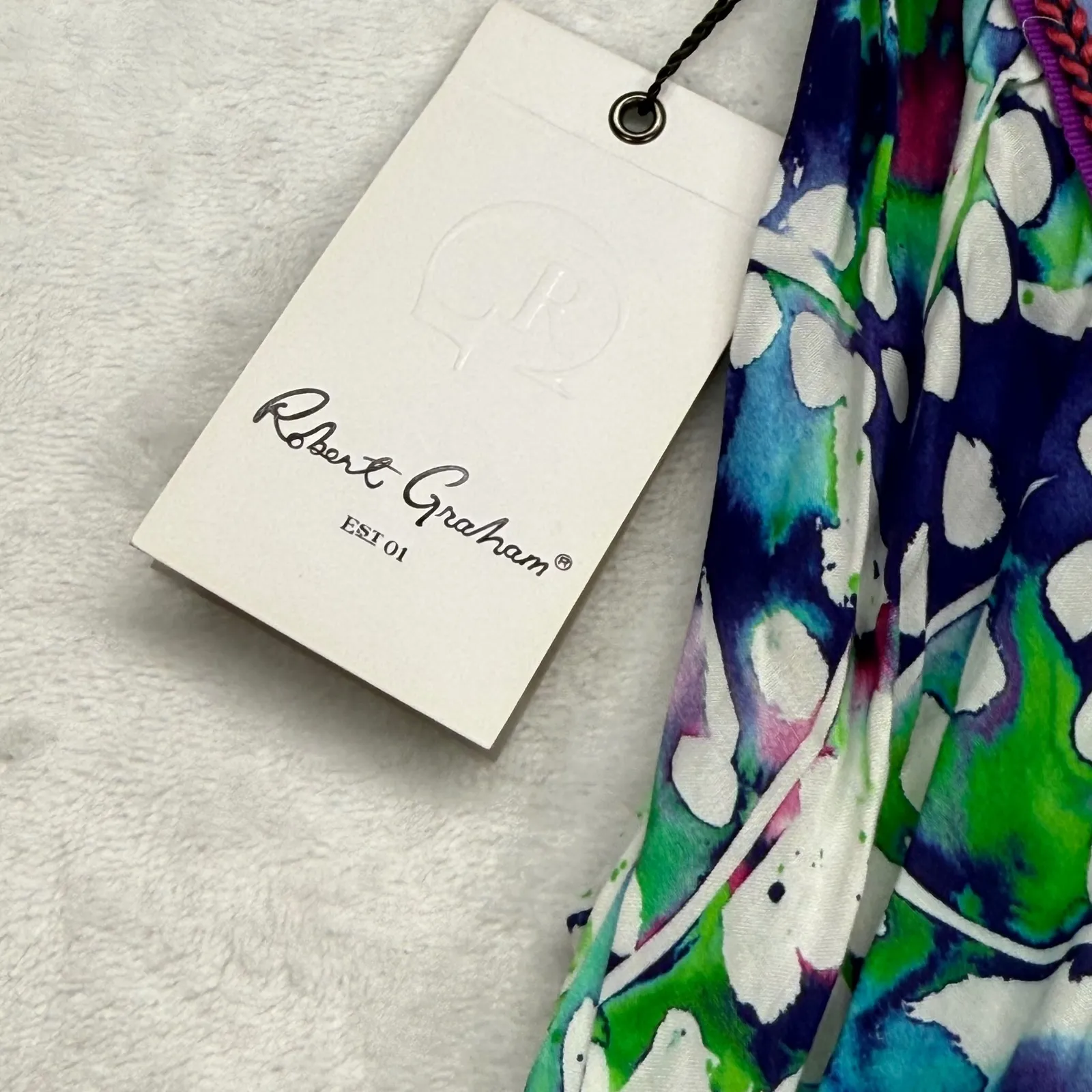 Robert Graham Maxi Dress Floral Print Halter‎ Neck Sleeveless Blue Size 4 - flaw - Image 9