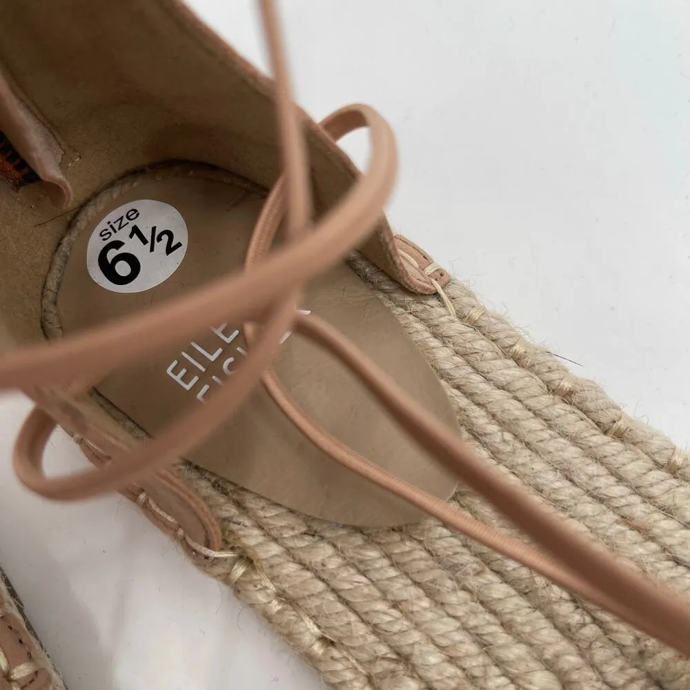 EILEEN FISHER Lace Up Espadrille Sandals SZ 6.5 Leather Jute Strappy Flats Honey - Image 2