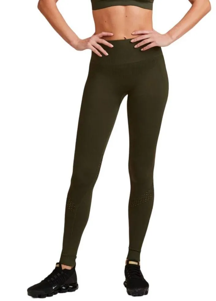 Alala Essential Seamless Tight Leggings Ribbed and Perforated Size S Army Green - Image 16