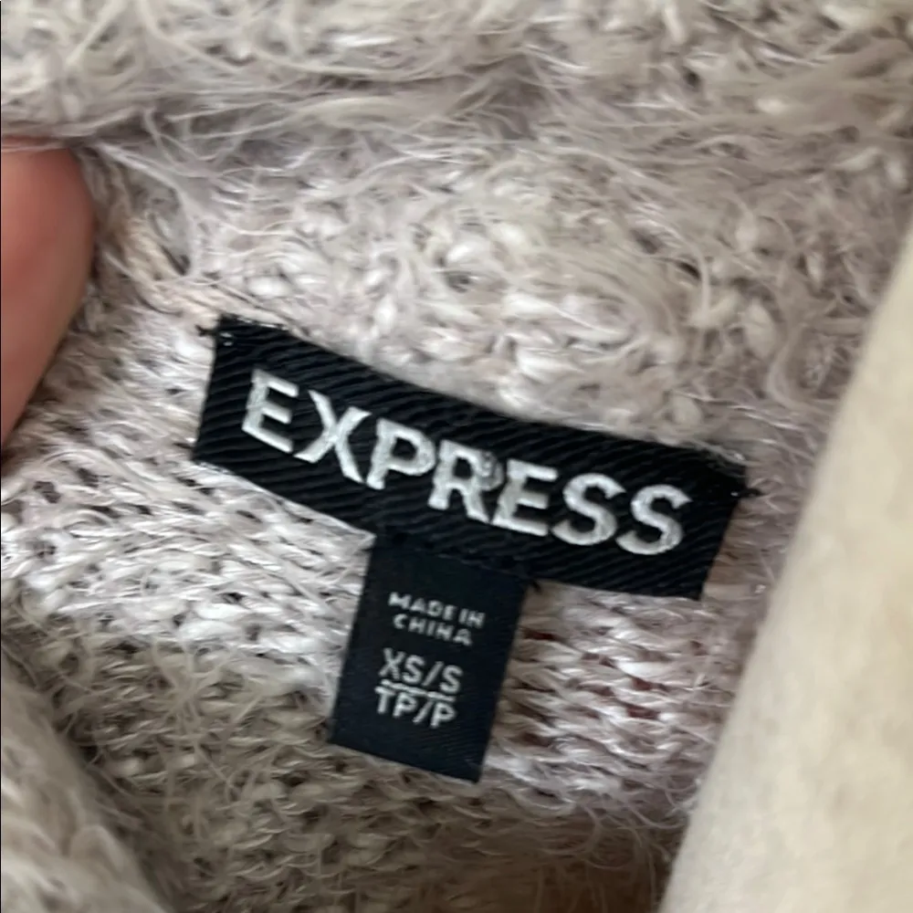 Express Cream Eyelash Hair Open Front Cardigan - Image 2