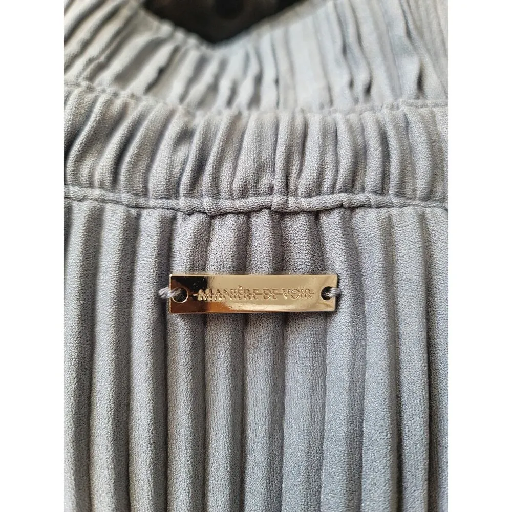 MANIER E DE VOIR 2 Piece Suit Womens Size 12 Blue Striped Short Sleeve Mock Neck - Image 16