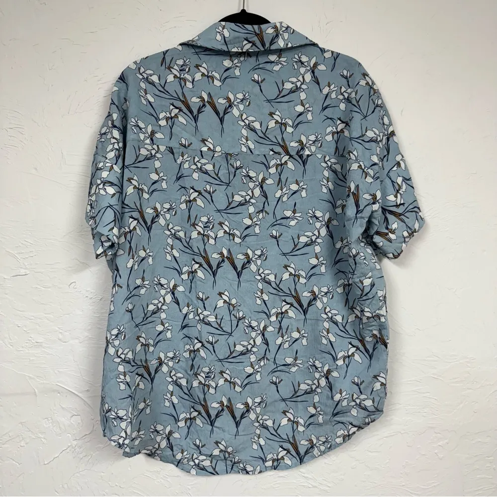 Oat New York Blue Floral Hawaiian Print Button Down Shirt Womens M Short Sleeve Size M - Image 4