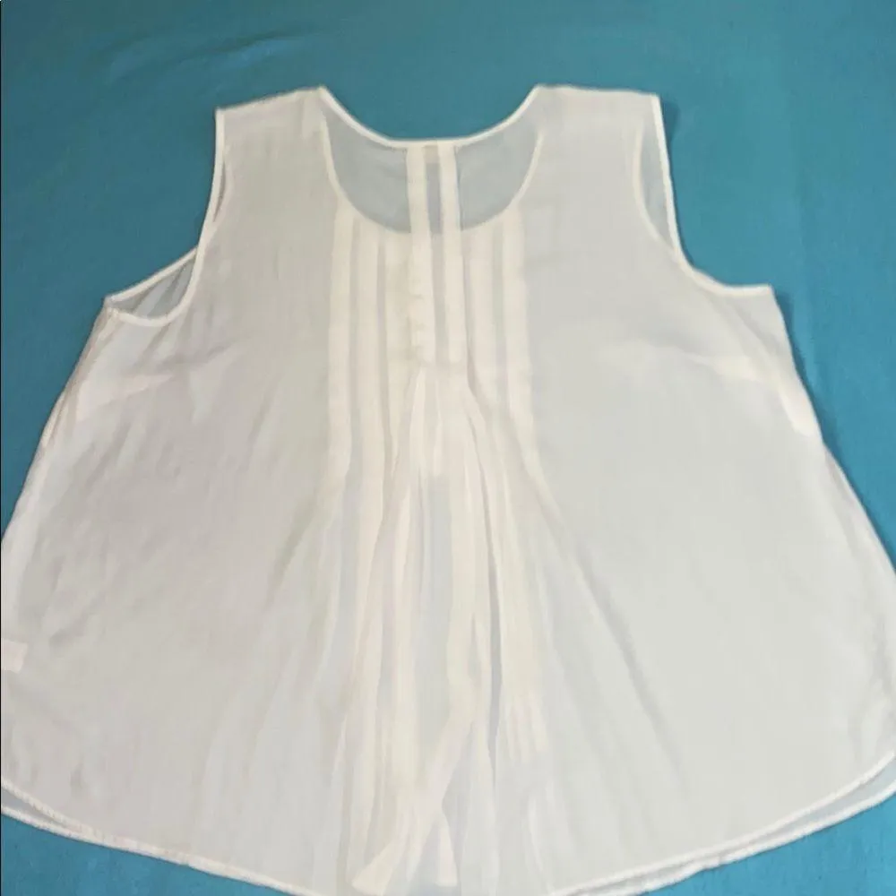 DANIEL RAINN pleated semi sheer sleeveless top hidden abalone buttons size 2X - Image 2