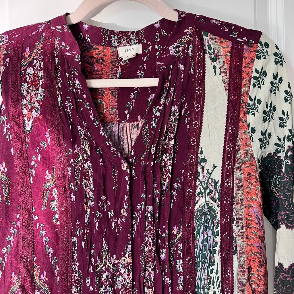 Anthropologie Tiny‎ Gwen Floral Boho Mini Shirtdress Long Sleeve XS - Image 5