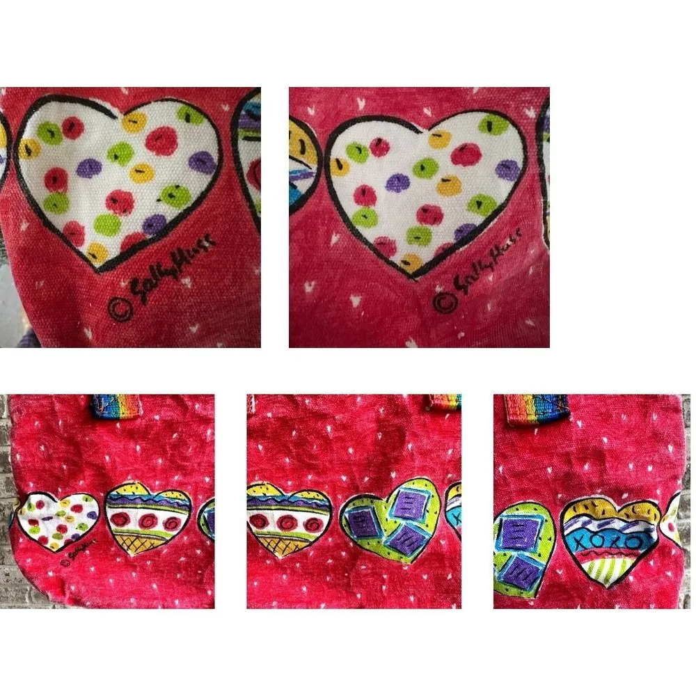 Vintage Sally Huss Canvas Tote Bag Love You With My Hearts Red Sun N Sa… - Image 4