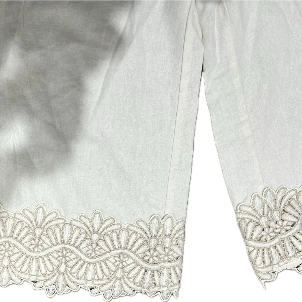 Anne Klein  Cream Textured Linen Pants - Image 2