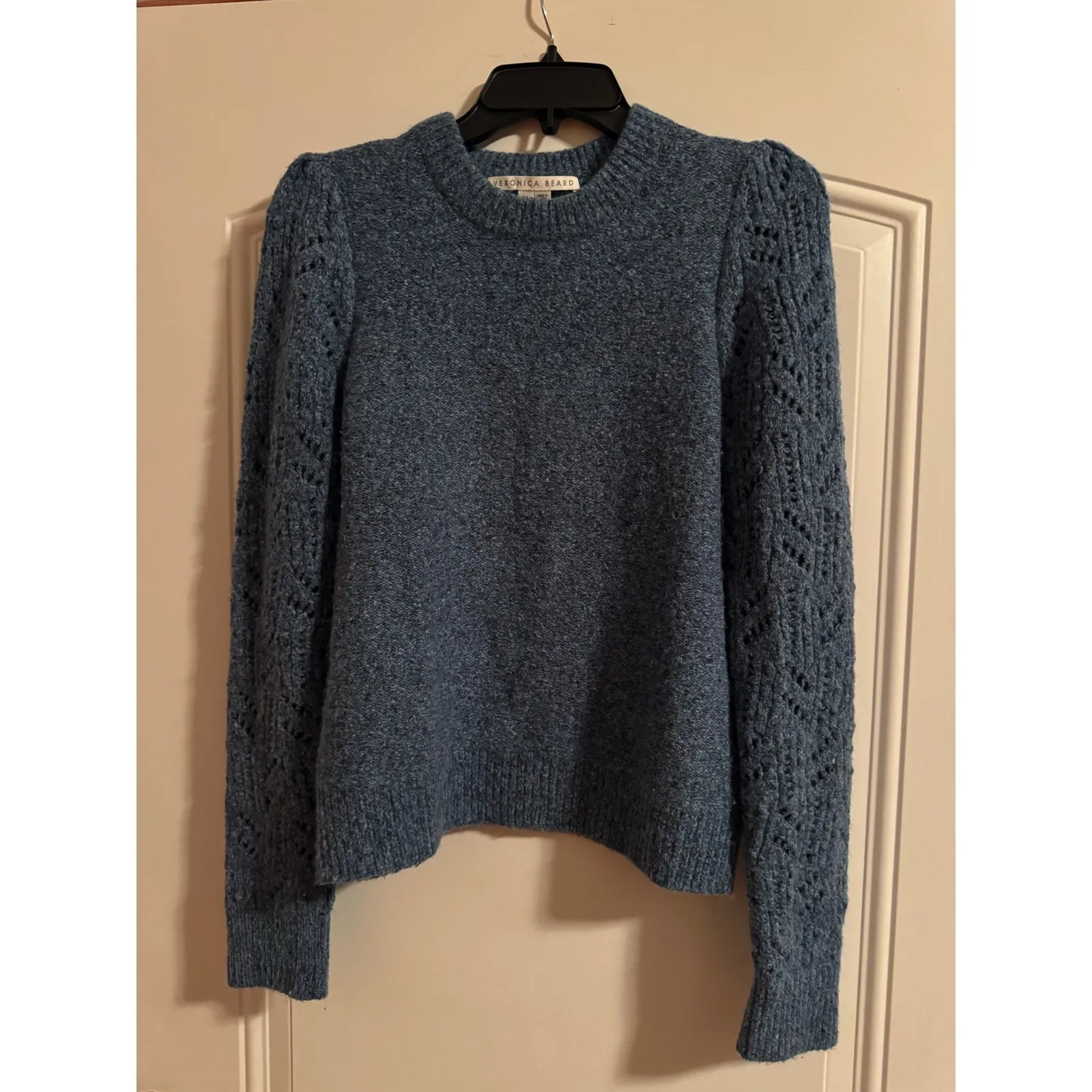 Veronica Beard  Devi Blue Pointelle Knit Sweater - Medium - Image 5