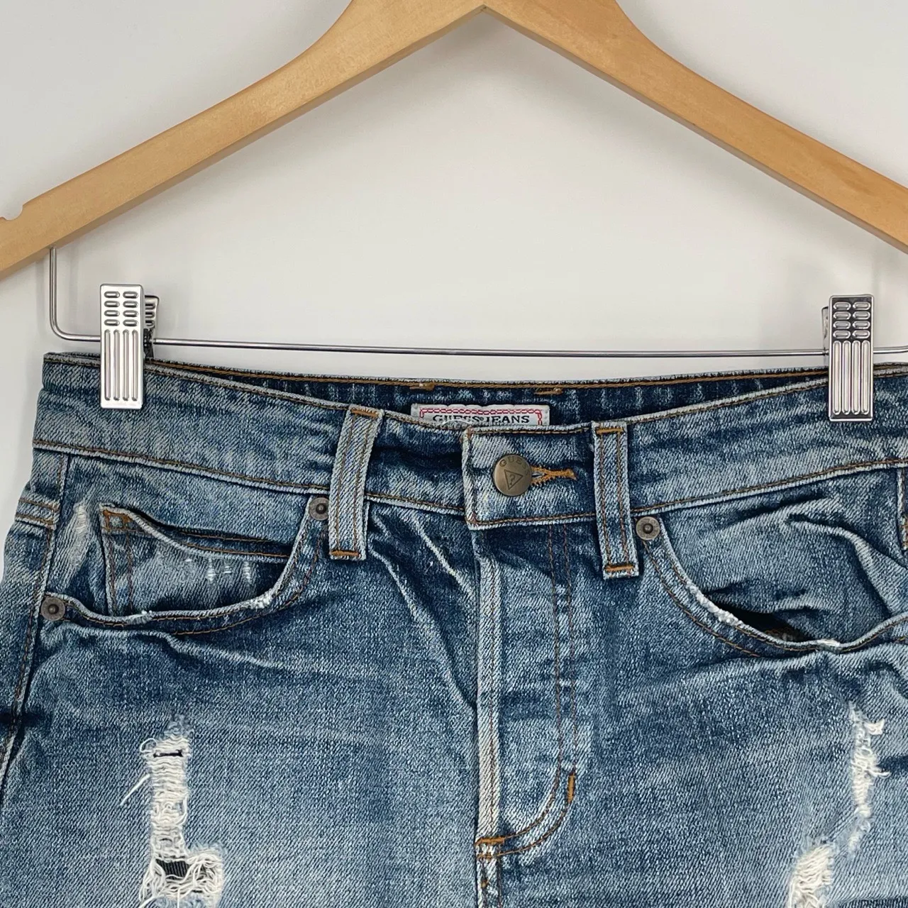 Guess Jeans Womens Vintage Blue Distressed Frayed Hem‎ Denim Cutoff Shorts 25 - Image 2